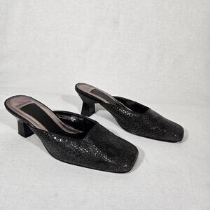 Vintage Y2K Green-Black Muted Animal Print Square Toe Kitten Block Heel Mule 7M.